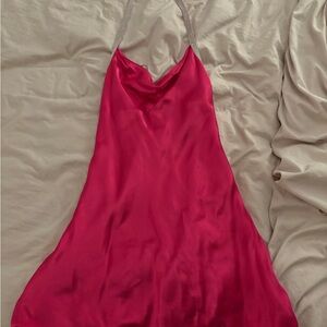 Astr pink satin and rhinestone mini dress